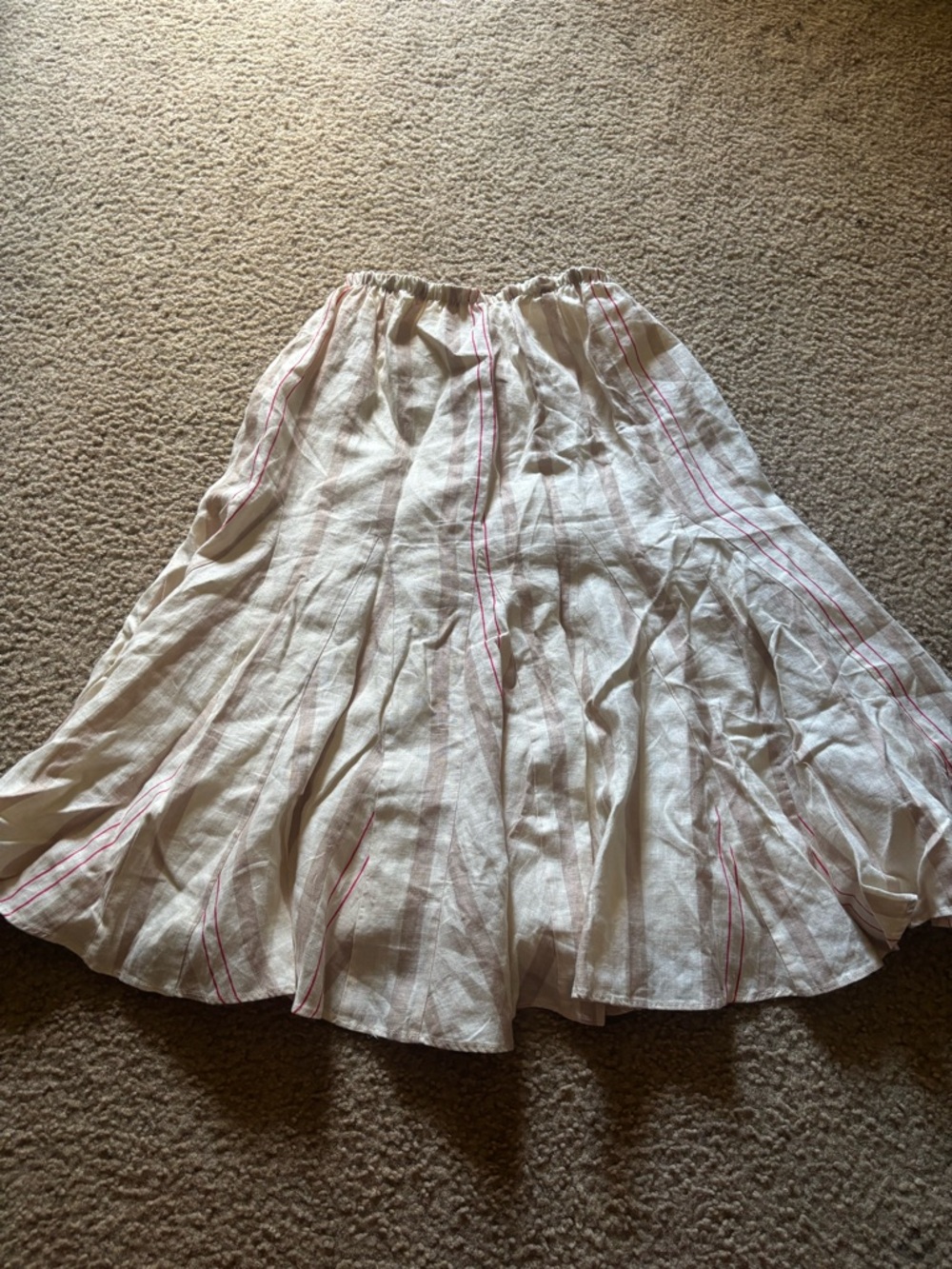 ALEXIS Linen Striped Print Pleated Midi Skirt Women's Size L